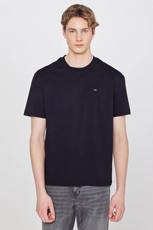 Regular Fit Normal Kesim Bisiklet Yaka %100 Pamuk Siyah Tişört