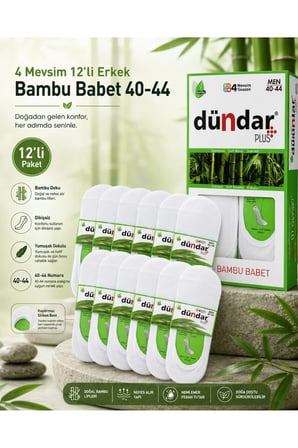 4 Mevsim 12’li Erkek Bambu Babet 40-44 Kaymaz Silikonlu Nefes Alan İnce Babet Çorabı