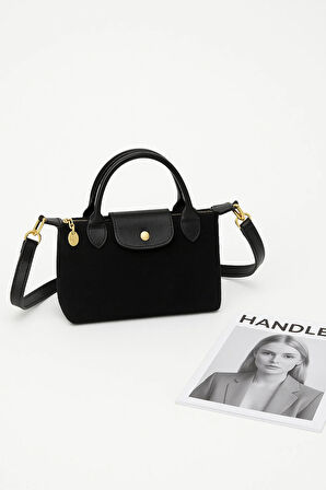 Lilyana – Deri Detaylı Süet El ve Omuz Çantası