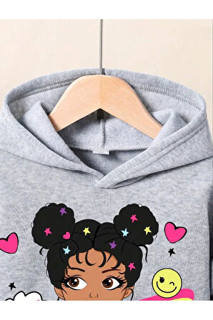 Kız Çocuk Love Gırl Baskılı Kapüşonlu Sweatshirt Eşofman Takımı