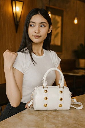 Lüks Altın Detaylı Silindir El ve Omuz Çantası