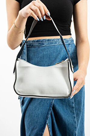 Kadın Kroko Desenli Baget Çanta