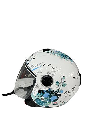 Sway 715 Şeffaf Vizörlü Yarım Motosiklet Scooter Kaskı M Beden Iris White Blue