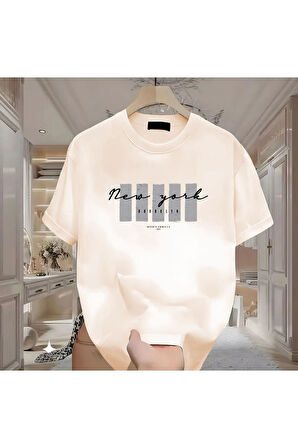 New York X Baskılı Beyaz Tshirt
