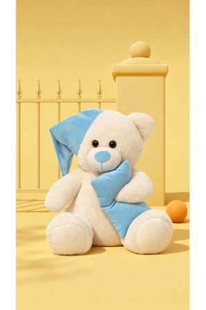Pufu Toys Uyku Arkadaşım 60 cm Mavi Şapkalı Peluş Ayıcık