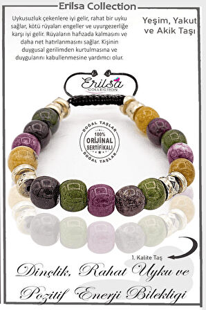 Sertifikalı AAA+  Dinçlik Rahat Uyku Pozitif Enerji Bilekliği - Hematit Yeşim Yakut Akik Taşı