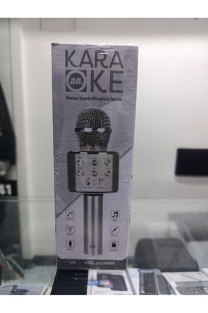 Karaoke Mikrofon Dahili Hoparlörlü Usb Flash Tf Kart Destekli Ses Değiştirme Efektli Çocuk Mikrofonu Açık Gri