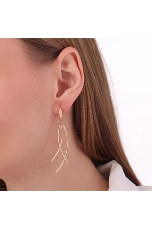 Altın Sallantılı Tasarım Küpe - 14K