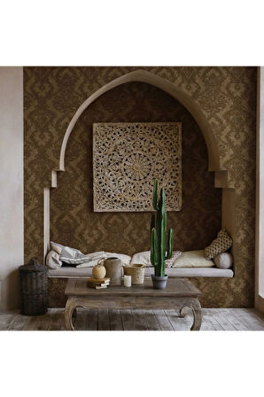 Seyyah 1303-4 Zengin Damask Desenli Duvar Kağıdı (kahverengi)