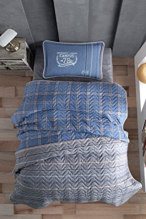 Clasy Ranforce Kapitone Yatak Örtüsü Tek Kişilik Campus V2 Mavi