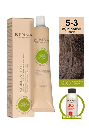 Renna Bitkisel Amonyaksız Saç Boyası 60 Ml 5-3 Açık Kahve Dore Oksidan Hediyeli