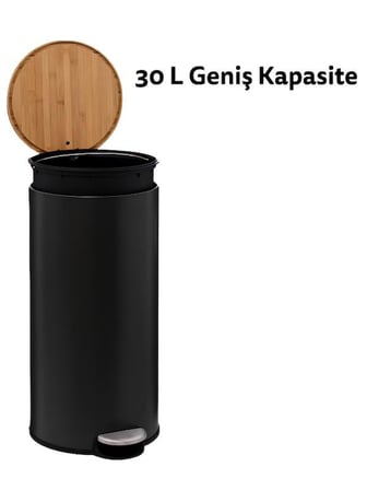 5five Bambu Metal Pedallı 30 Lt. Siyah Çöp Kovası