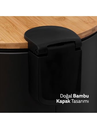 5five Bambu Metal Pedallı 30 Lt. Siyah Çöp Kovası