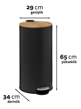 5five Bambu Metal Pedallı 30 Lt. Siyah Çöp Kovası
