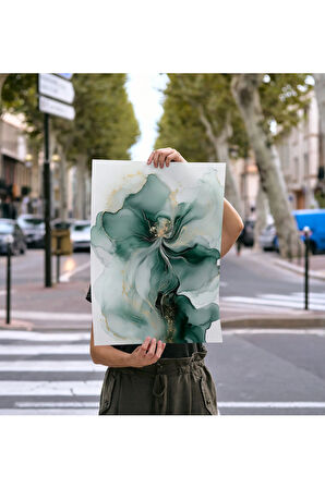 Çerçevesiz Poster, Dijital Baskı Soyut , Zümrüt Çiçeği , Salon Ofis Oturma Odası Dekorasyon , Poster