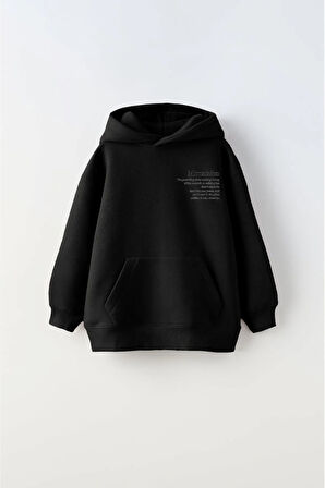 Sİyah Kapüşonlu İçi Polar Dağ Baskılı Unisex Çocuk Sweatshirt