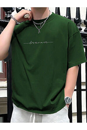 Erkek Beyaz Dreamer Baskılı Oversize T-shirt garalio