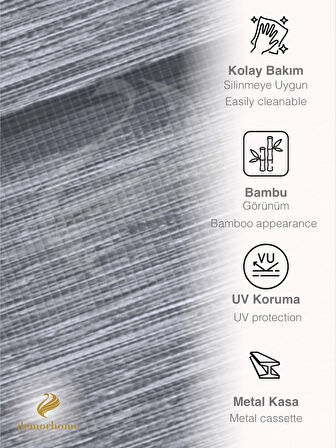 Demor Home Açık Gri Rengi Yüksek Kalite Bambu Zebra, Mekanize Perde