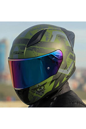 Rapid 2 Thunder Birds Race Full Face Motosiklet Kaskı Yarış Spoiler Şeffaf Gökkuşağı Vizörl