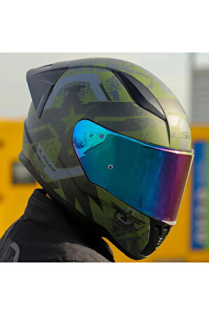 Rapid 2 Thunder Birds Race Full Face Motosiklet Kaskı Yarış Spoiler Şeffaf Gökkuşağı Vizörl