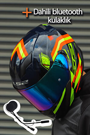 Stream Evo Reflex Mavi Turuncu Kask + Dahili Bluetooth Kulaklık