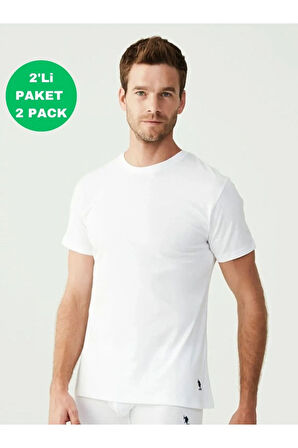 Erkek, Lisanslı, USPA, %100 Pamuk, 2'li Yuvarlak Yaka Kısa Kol Atlet (Kutulu)
