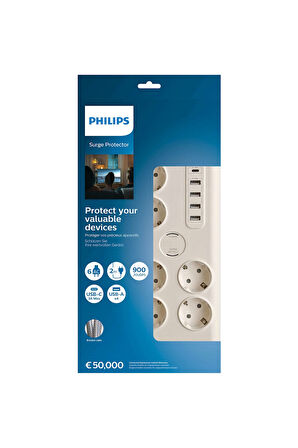 SPN7060WA/62 6'lı Akım Korumalı & 5 USB Girişli Prız 900J 2 M 1 x Type C - 4 x Type A SPN706