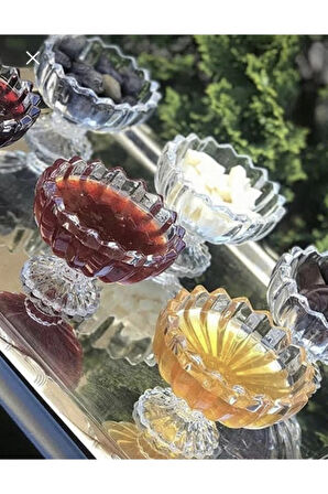 6’lı Kristal Cam Ayaklı Şekerlik Lokumluk Kup-dondurma Kasesi