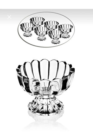 6’lı Kristal Cam Ayaklı Şekerlik Lokumluk Kup-dondurma Kasesi