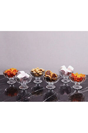 6’lı Kristal Cam Ayaklı Şekerlik Lokumluk Kup-dondurma Kasesi