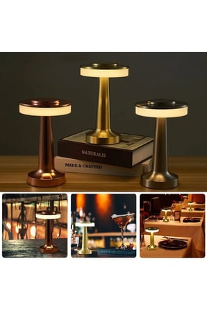 Modern Led Abajur Masa Lambası Dokunmatik 6 Mod Kademeli Şarjlı Bakır Bronz
