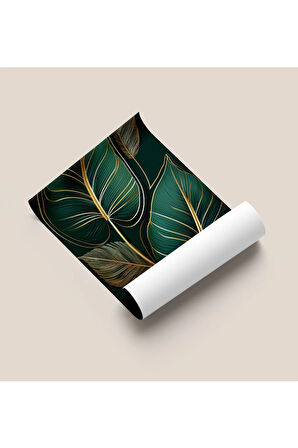 Çerçevesiz Poster , Dijital Baskı , Soyut Tablo , Yeşil Yaprak