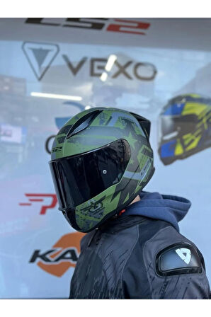 Rapıd 2 Thunder Bırds Mat Yeşil-siyah-gri Kask - Siyah Vizör - Spoiler