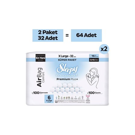 Sleepy Bio Natural Premium Plus Airbag Comfort Avantaj Paketi Bebek Bezi 6 Numara Xlarge 64 Adet