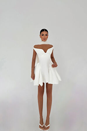 Beyaz Sırt Detay Mini Elbise ATE-2721