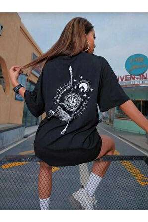 Unisex Baskı Detaylı Oversize Basit T-Shirt