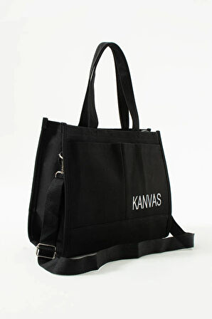 KANVAS KUMAŞ NAKIŞ DETAYLI BÜYÜK OMUZ ÇANTASI