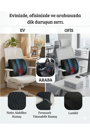Ortopedik Ofis Sandalye Oto Araç Koltuk Bel Destek Yastığı Sırt Minderi