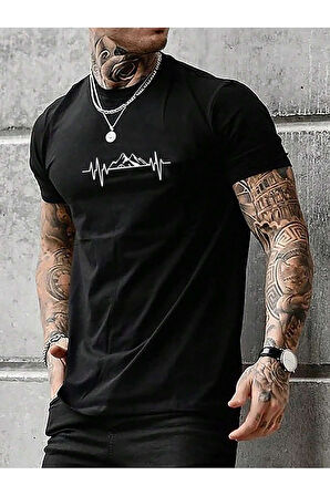 Unisex Dağ Baskılı Oversize Tshirt