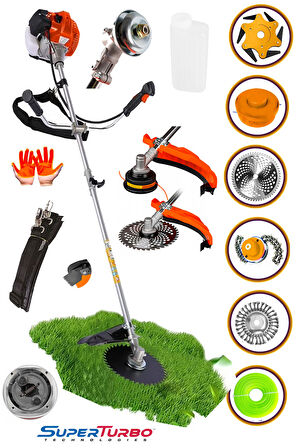 Germany 6 Fonksiyonlu Süper Set Multi Turbo Benzinli Yan Tırpan Ot Çim Çayır Biçme Yan Tırpanı