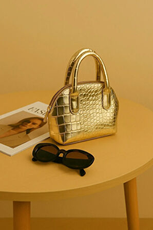 Mini el ve omuz çantası timsah deri baskılı berrak çanta