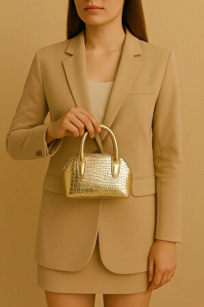 Mini el ve omuz çantası timsah deri baskılı berrak çanta