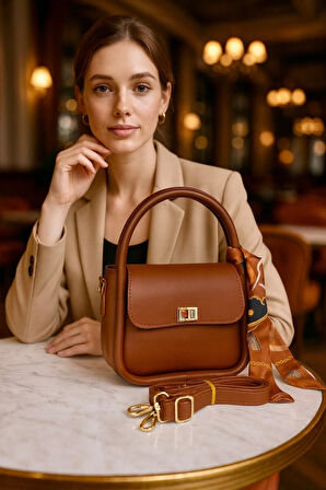 Lüks Gold Detaylı Şal Aksesuarlı Omuz & Çapraz Çanta