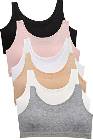 6'lı Dondeza Genç Kız Pedli Düz Geniş Askı Alıştırma Sütyen Yarım Atlet Büstiyer