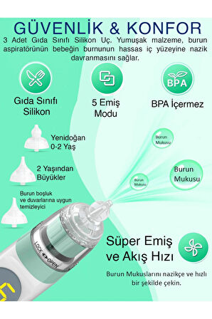 Elektrikli Bebek Burun Aspiratörü Çocuklar Için 0-5 Yaş Burun Temizleme Makinesi