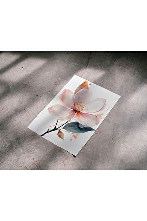 Çerçevesiz Poster Badem Çiçeği Yaprak Desenli