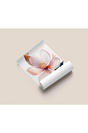 Çerçevesiz Poster Badem Çiçeği Yaprak Desenli