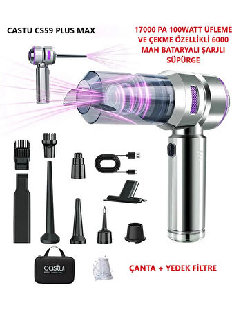 Kablosuz Araç İçi Süpürge Mor | 17000PA Güçlü Vakum | Fırçasız Motor | Üfleme & Vakum