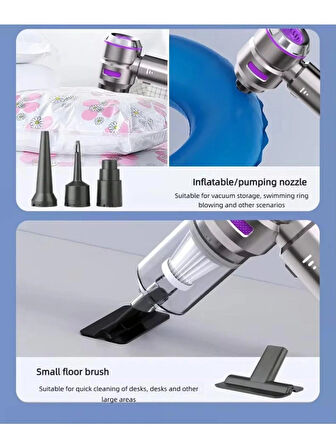 Kablosuz Araç İçi Süpürge Mor | 17000PA Güçlü Vakum | Fırçasız Motor | Üfleme & Vakum