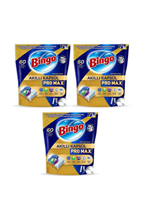 Bingo Akıllı Kapsül Pro Max Bulaşık Makinesi Tableti 60'lı x 3 Adet (180 Kapsül)